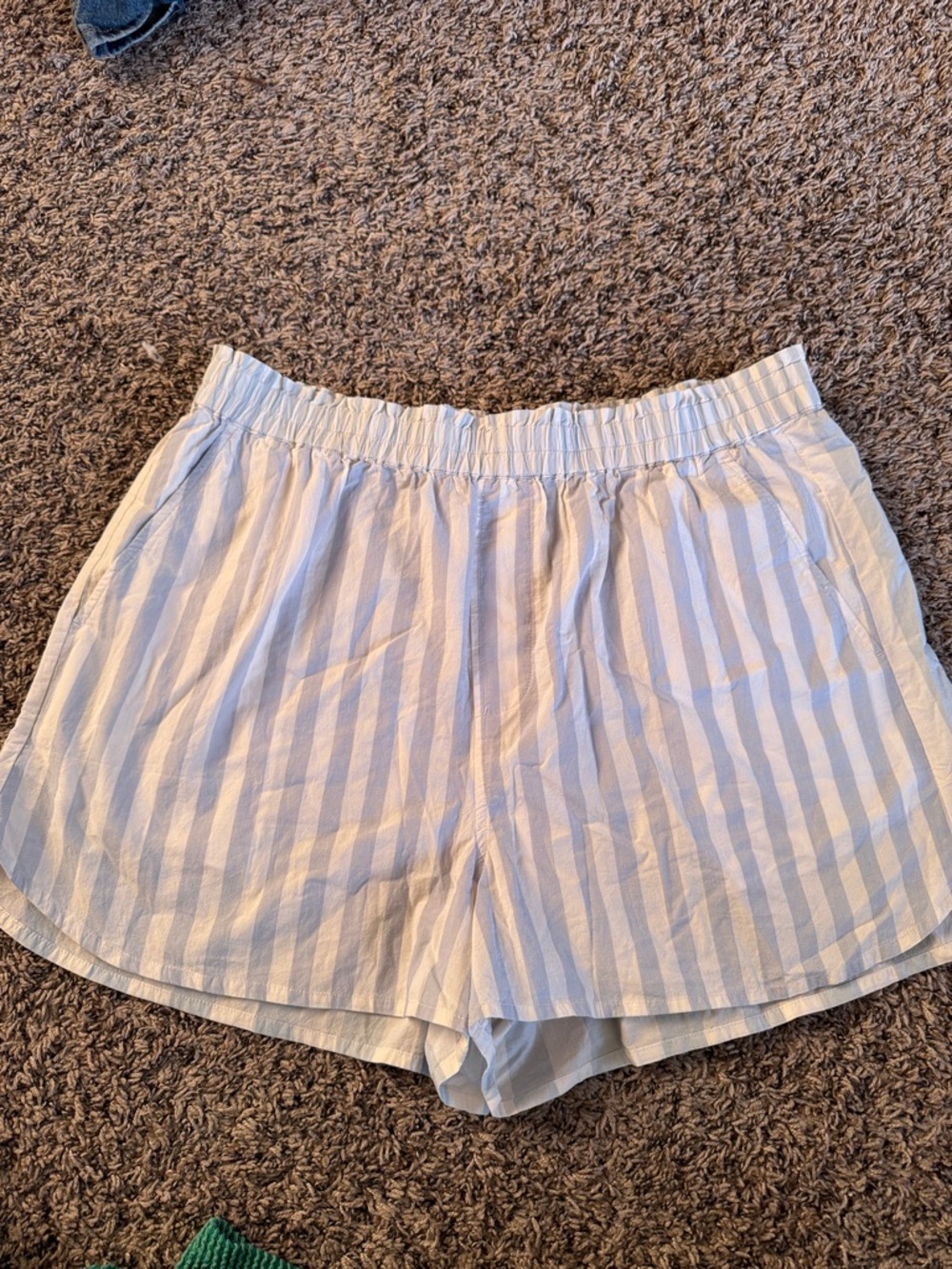 Madewell Blue and White Striped Elastic Waist Shorts